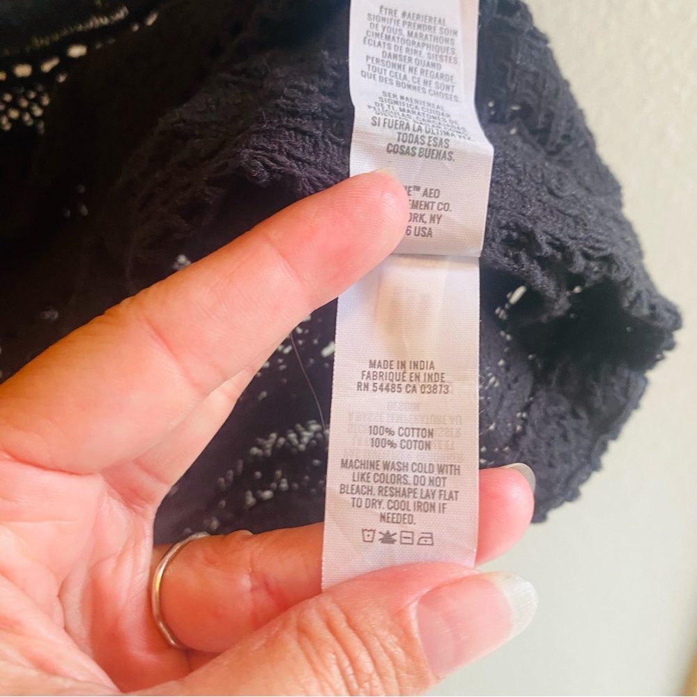 ⭐️ Aerie Crochet Crop Tank Top Square-Neck Open-Knit Women’s Small Black Coverup - Picture 7 of 7